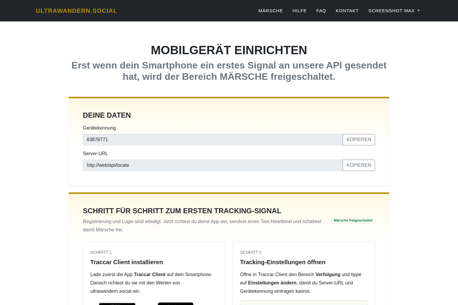 Geräte-Setup für mobiles Tracking